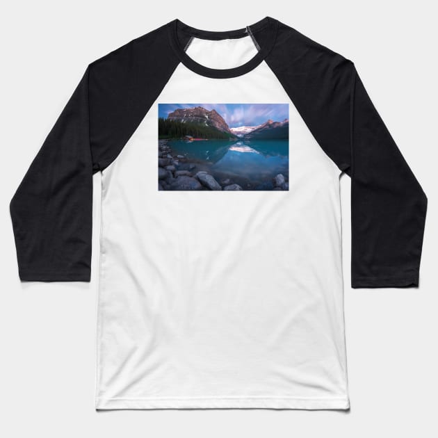 Lake Louise Baseball T-Shirt by jswolfphoto